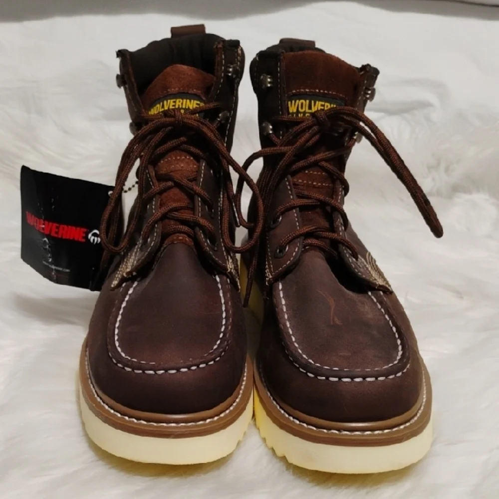 (#201) SALE! NWT Wolverine Brown Wedge Moc-Toe Work Boots Sz.10.5